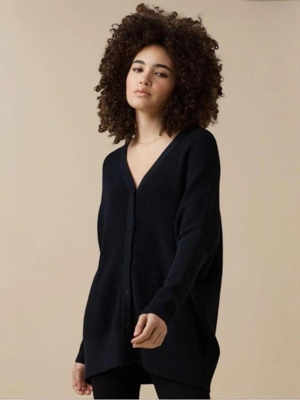 VETTA Black Oversized Button Down 2 Way Casual Knit Casual Cardigan Sweater M